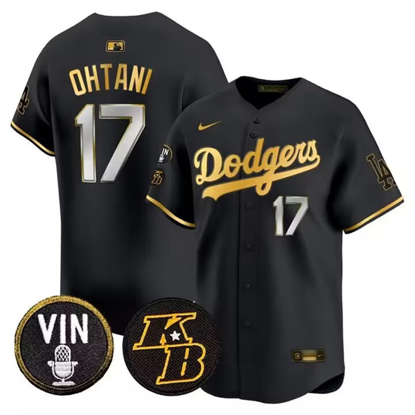 Los Angeles Dodgers #17 Shohei Ohtani Black Gold Vin Kobe Patch Cool Base Stitched Jersey